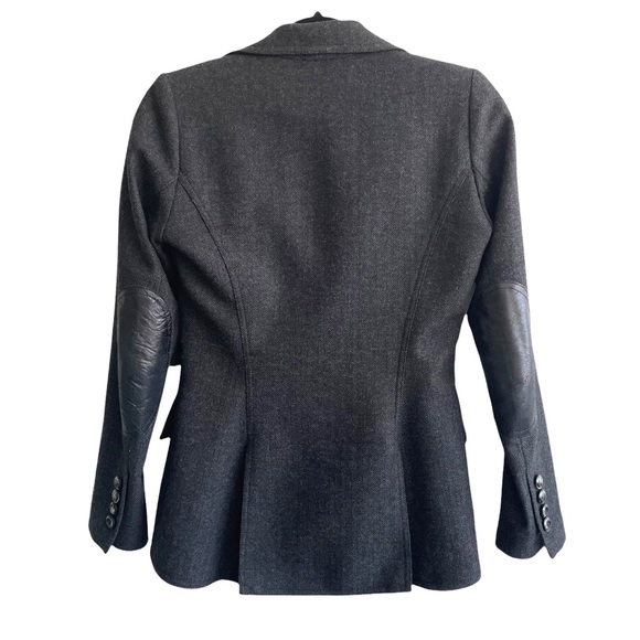 SMYTHE Wool Charcoal Gray Herringbone Equestrian Blazer Leather Elbow Patches 4 - Picture 5 of 11